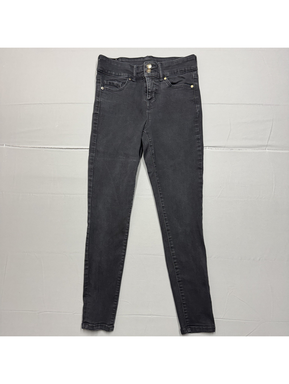 Nine West Womens High Rise Skinny Jeans Denim Size 6 Black Double Button Stretch